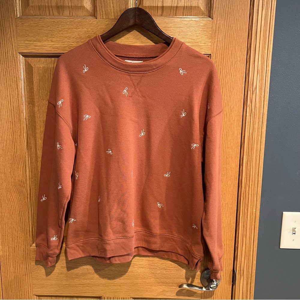 Rust Madewell Sweater with Embroidered Bows